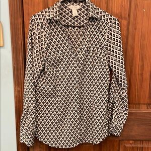 White House Black Market Brown and Black Button Down Shirt